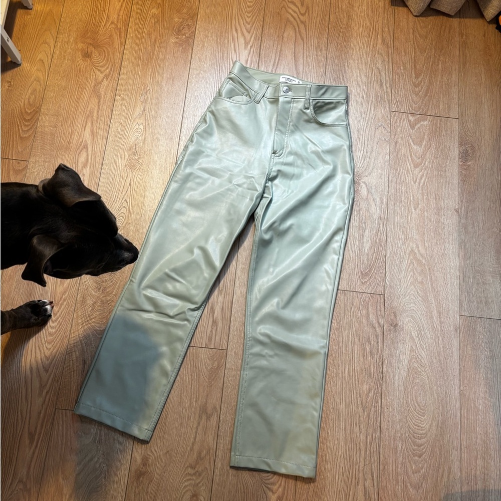 SAGE GREEN A&F 90s Straight Leather Pants